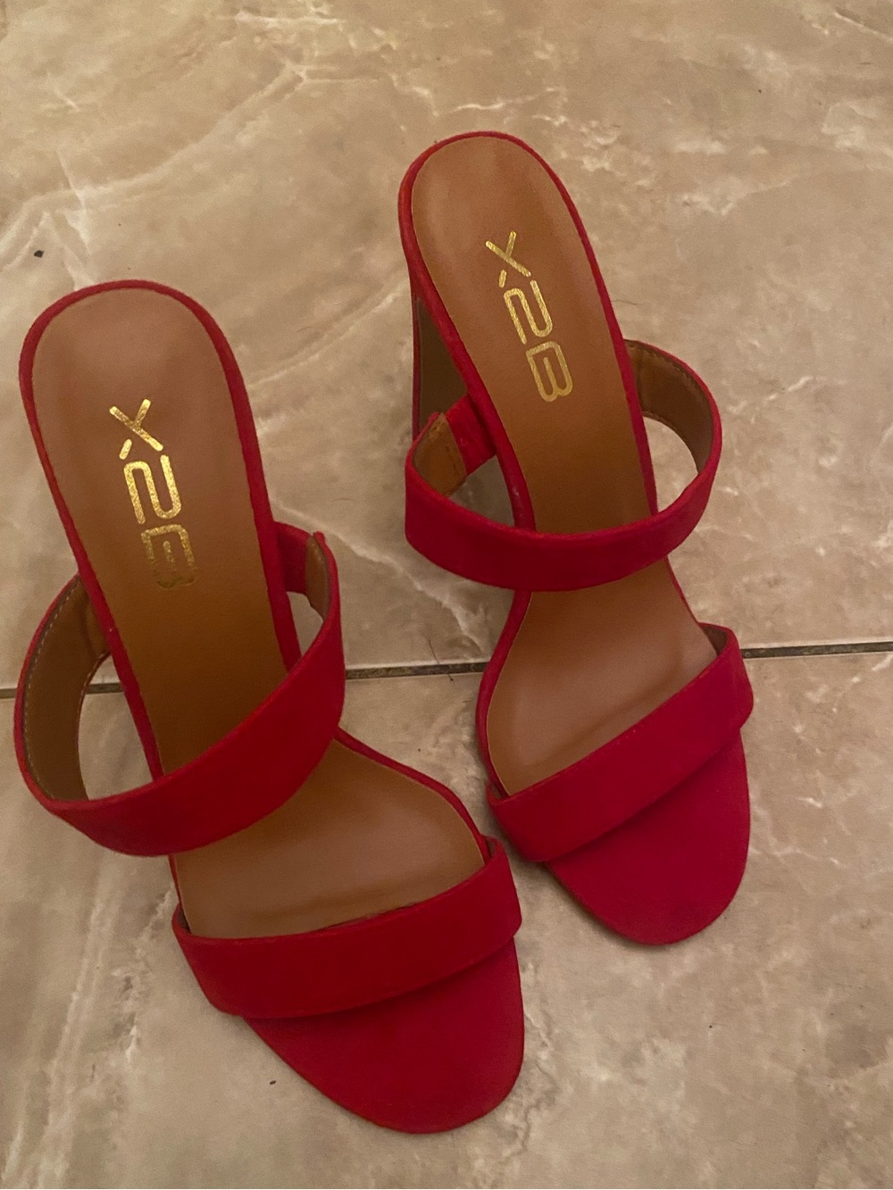 X2B Red Suede Slide Heels size 8
